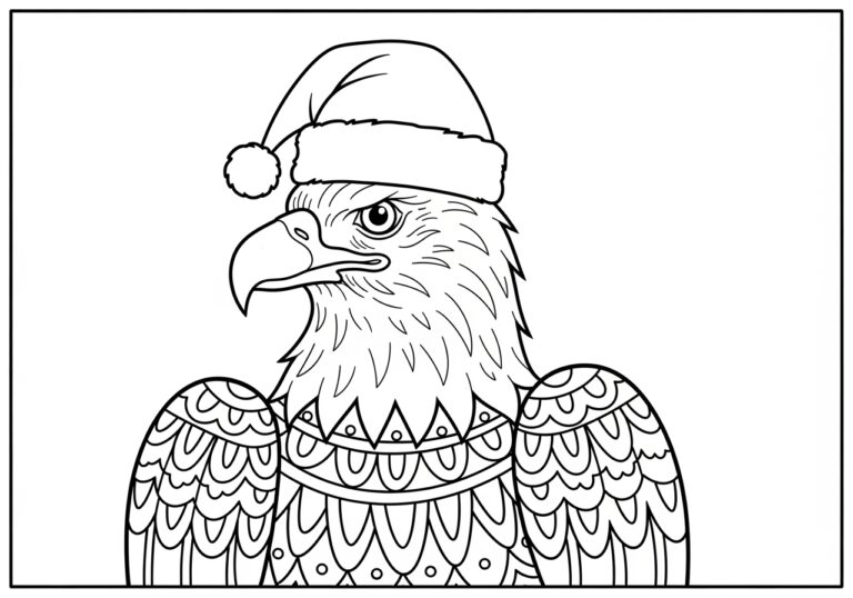 Eagle with Santa Hat Coloring Page