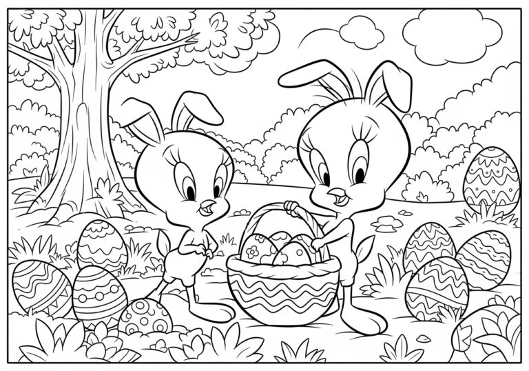 Easter Egg Hunt with Tweety Coloring Page