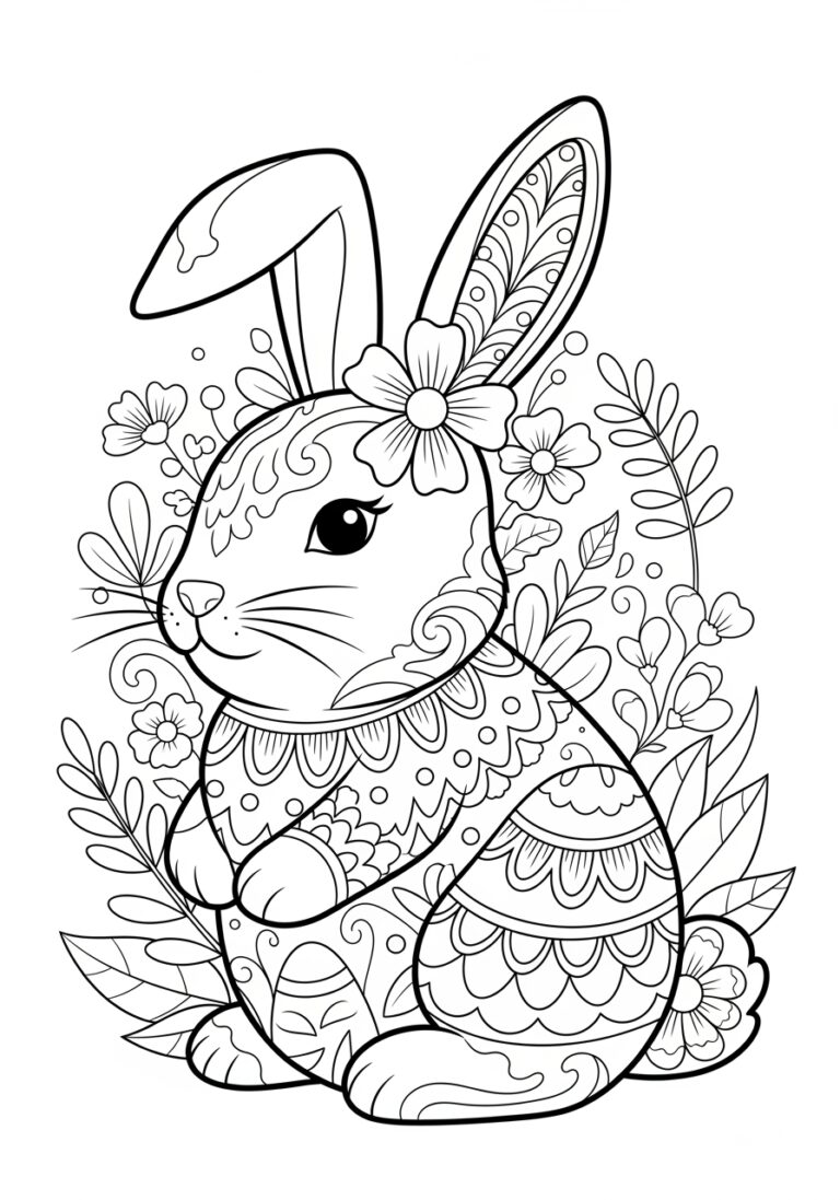 Easter Floral Bunny Coloring Page