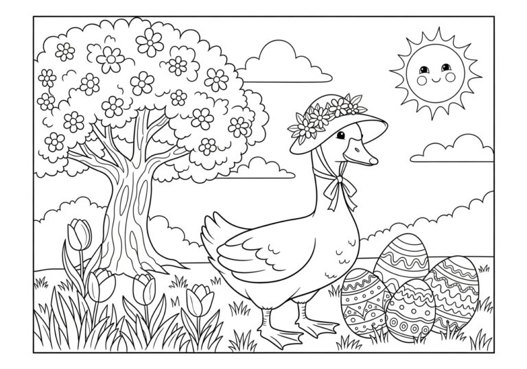 Easter Goose with Decorated Egg Coloring Page