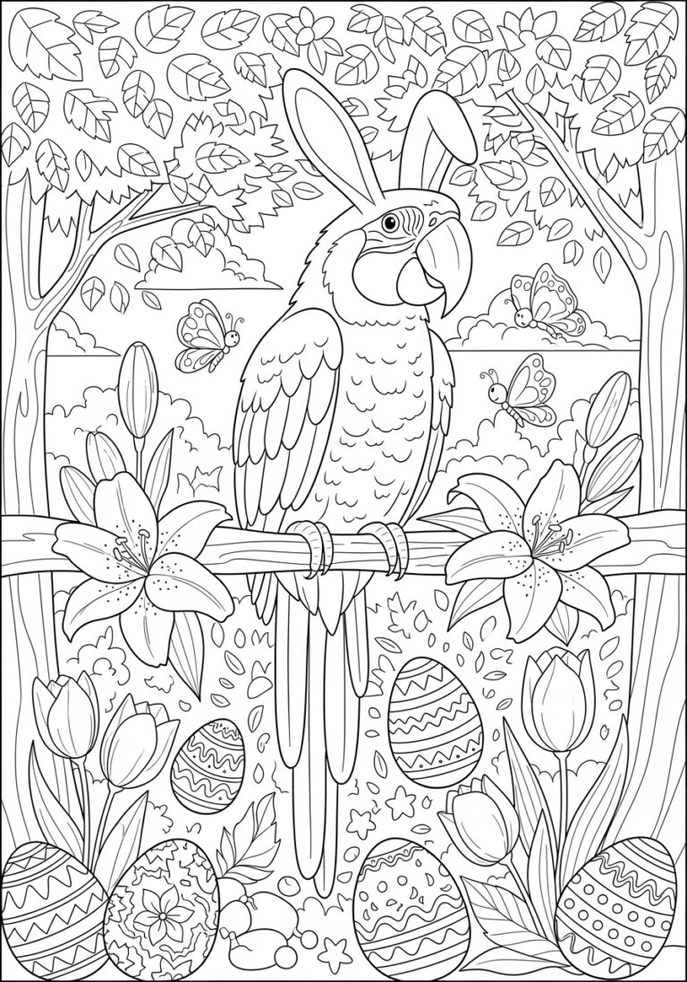 Easter Macaw Coloring Page