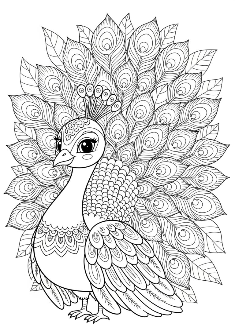 Easy Peacock Coloring Page