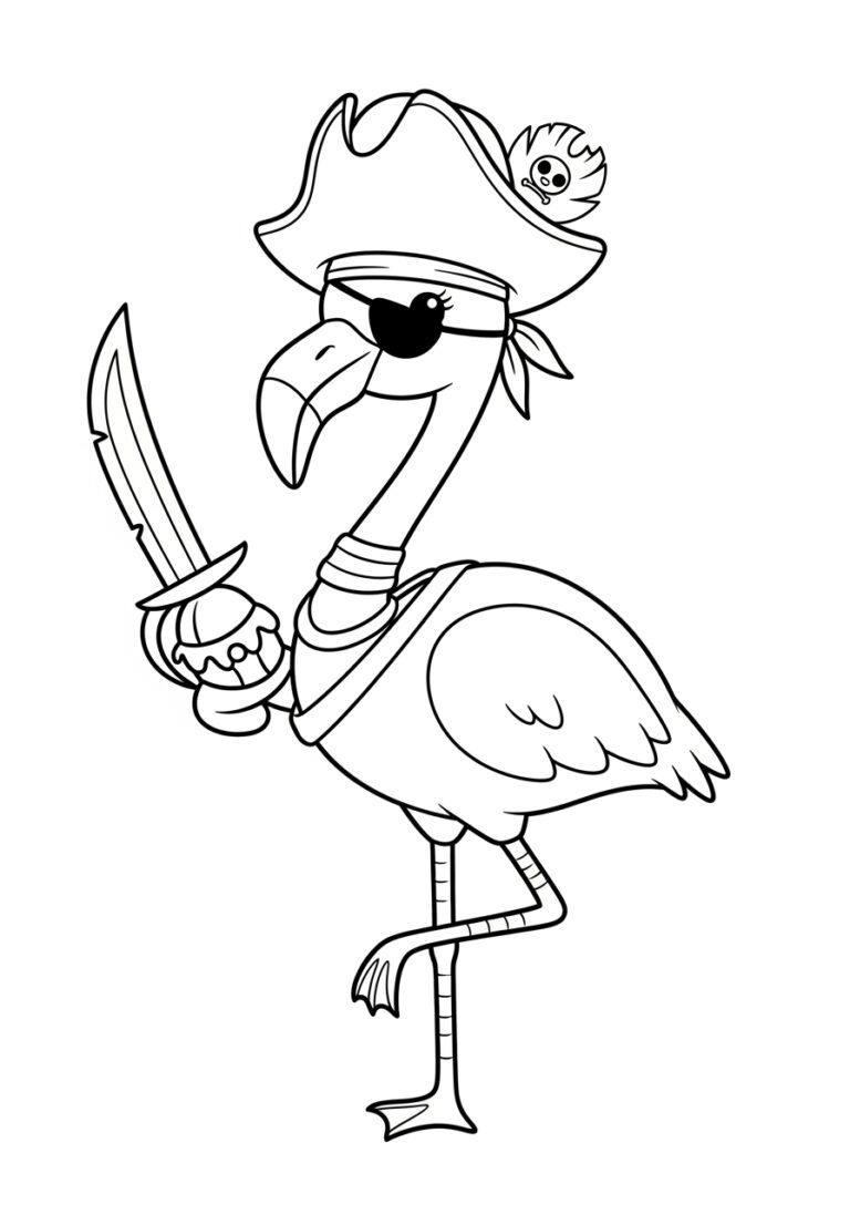 Flamingo Dressed as a Pirate Coloring Page