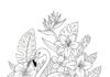 Flamingo with Flowers in a Garden Coloring Page