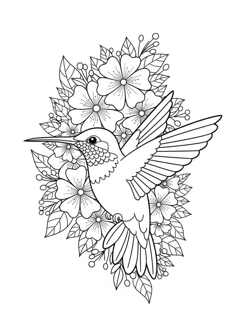 Free Printable Hummingbird Coloring Page for Adults