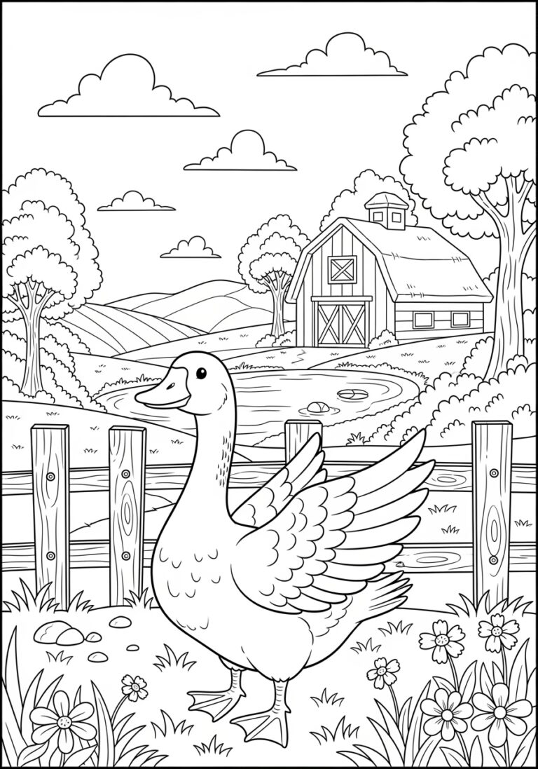 Goose in a Farm Setting Coloring Page