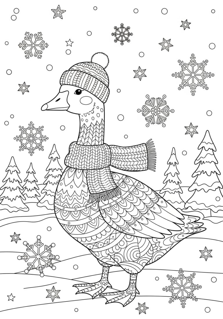 Goose in a Winter Wonderland Coloring Page