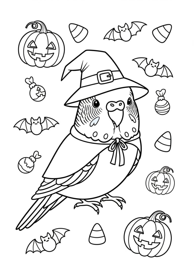 Halloween Budgie Coloring Page