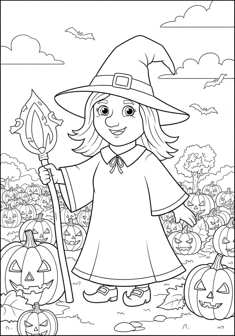 Halloween Daisy and Pumpkin Coloring Page