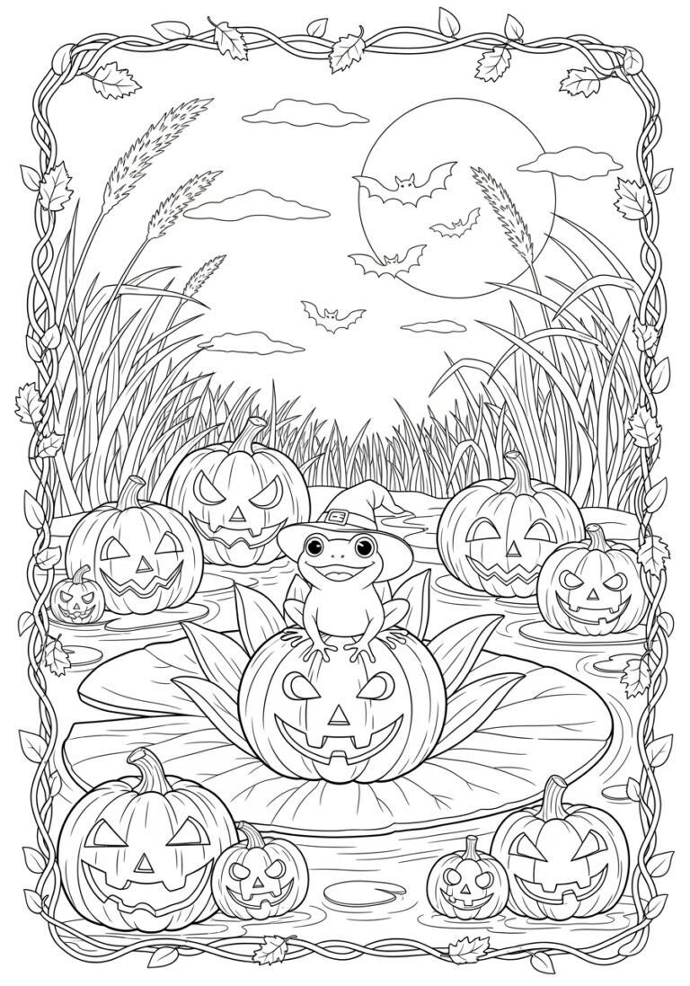 Halloween Lily with Pumpkin Coloring Page