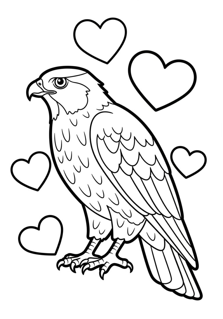 Hawk with Valentine’s Heart Coloring Page