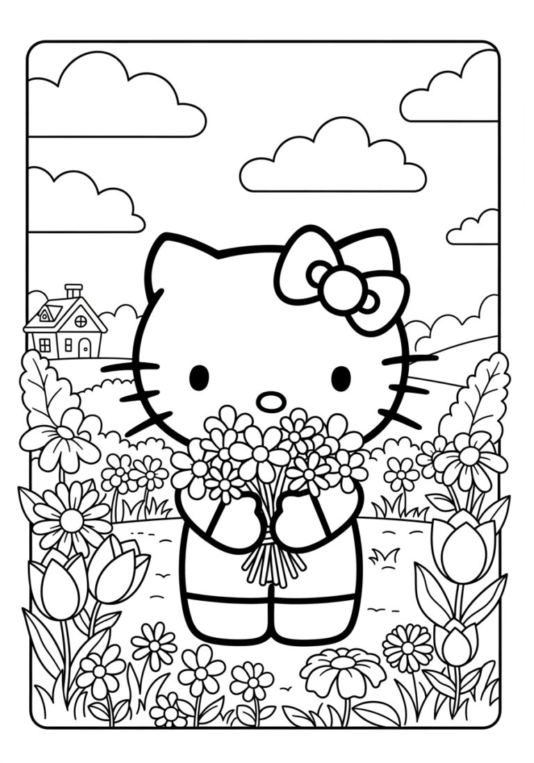 Hello Kitty Flower Coloring Page