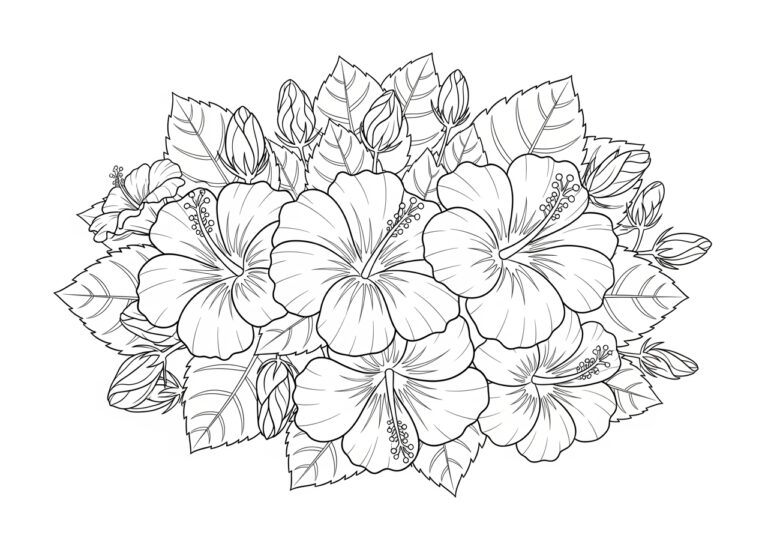 Hibiscus Bouquet Coloring Page