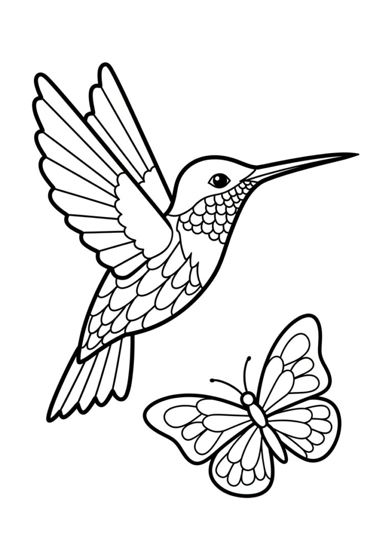 Hummingbird and Butterfly Coloring Page