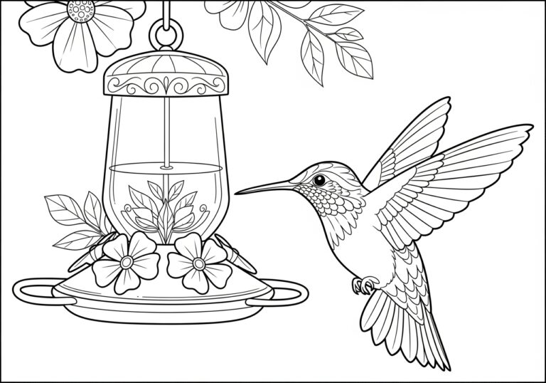 Hummingbird at a Feeder Coloring Page