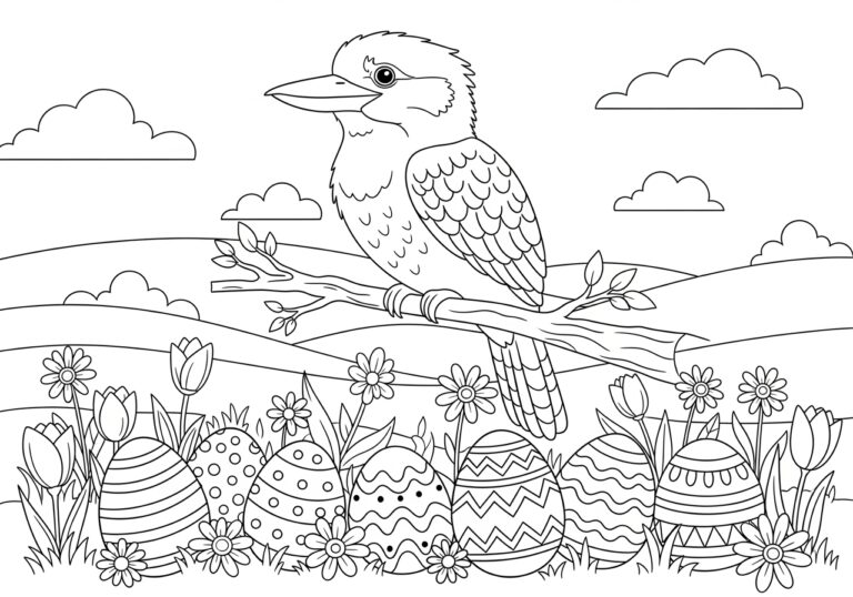 Kookaburra and Easter Egg Coloring Page