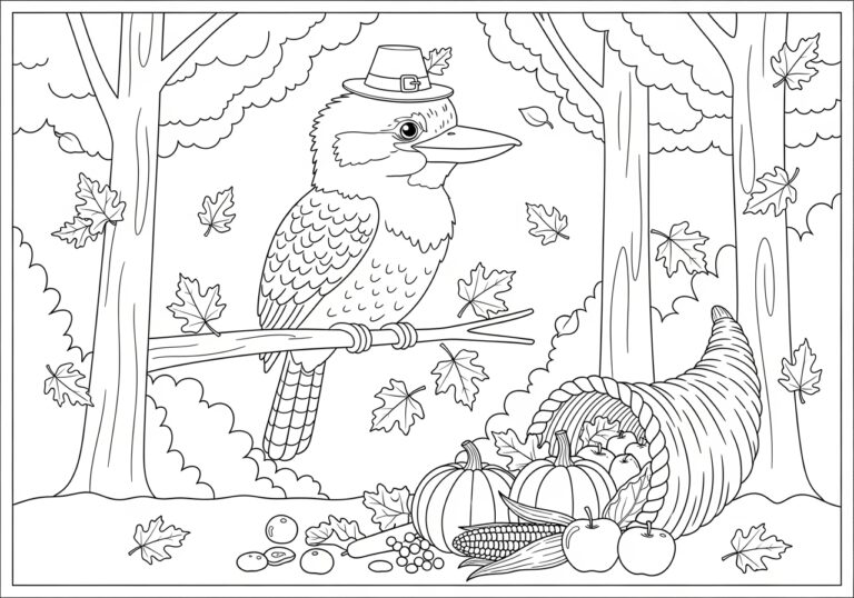 Kookaburra Celebrating Thanksgiving Coloring Page