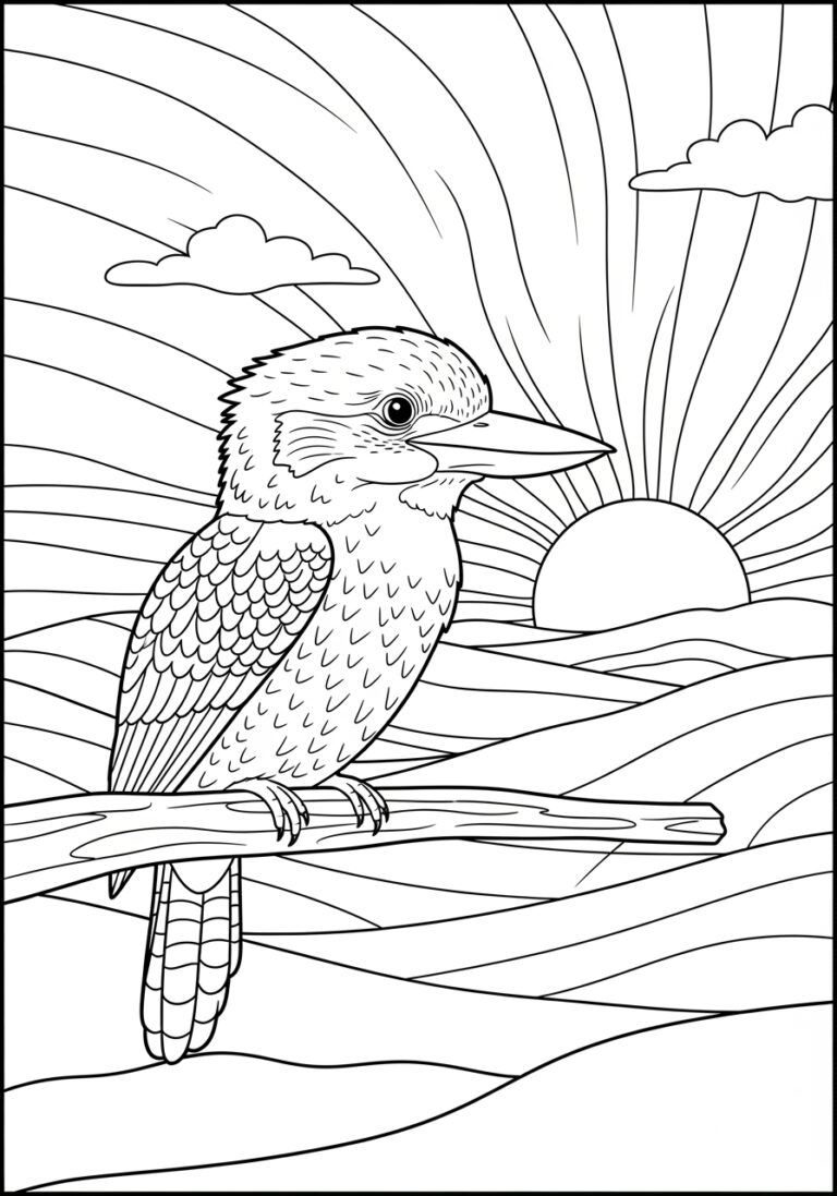 Kookaburra Enjoying the Sunset Coloring Page