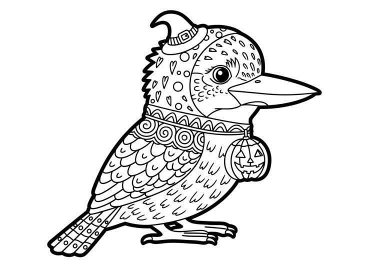 Kookaburra in a Halloween Costume Coloring Page