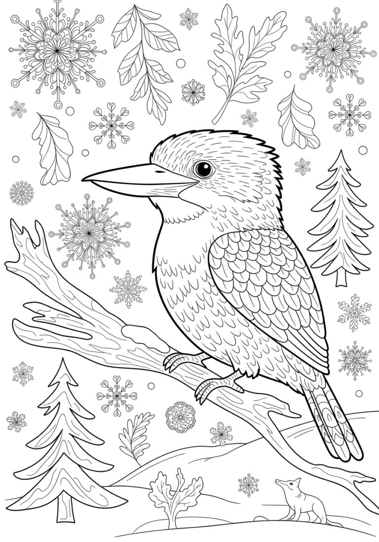 Kookaburra in a Winter Wonderland Coloring Page