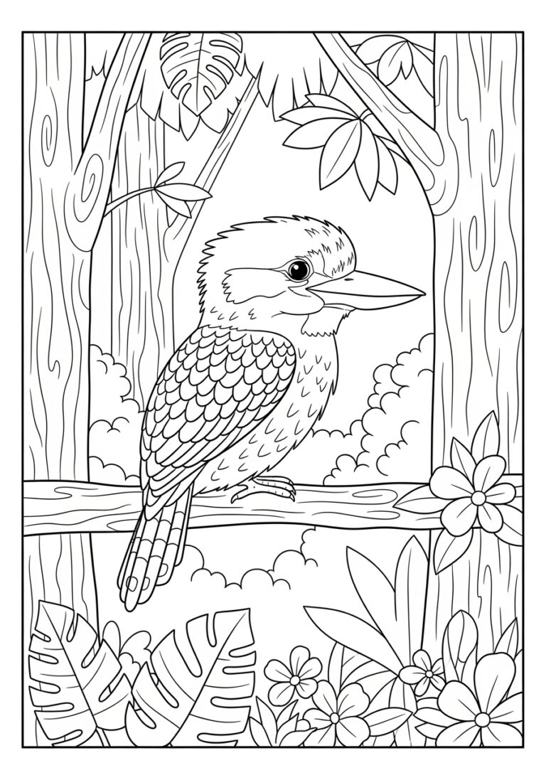 Kookaburra in the Rainforest Coloring Page