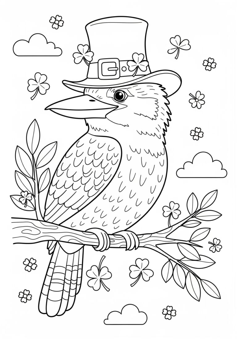 Kookaburra with a Leprechaun Hat Coloring Page