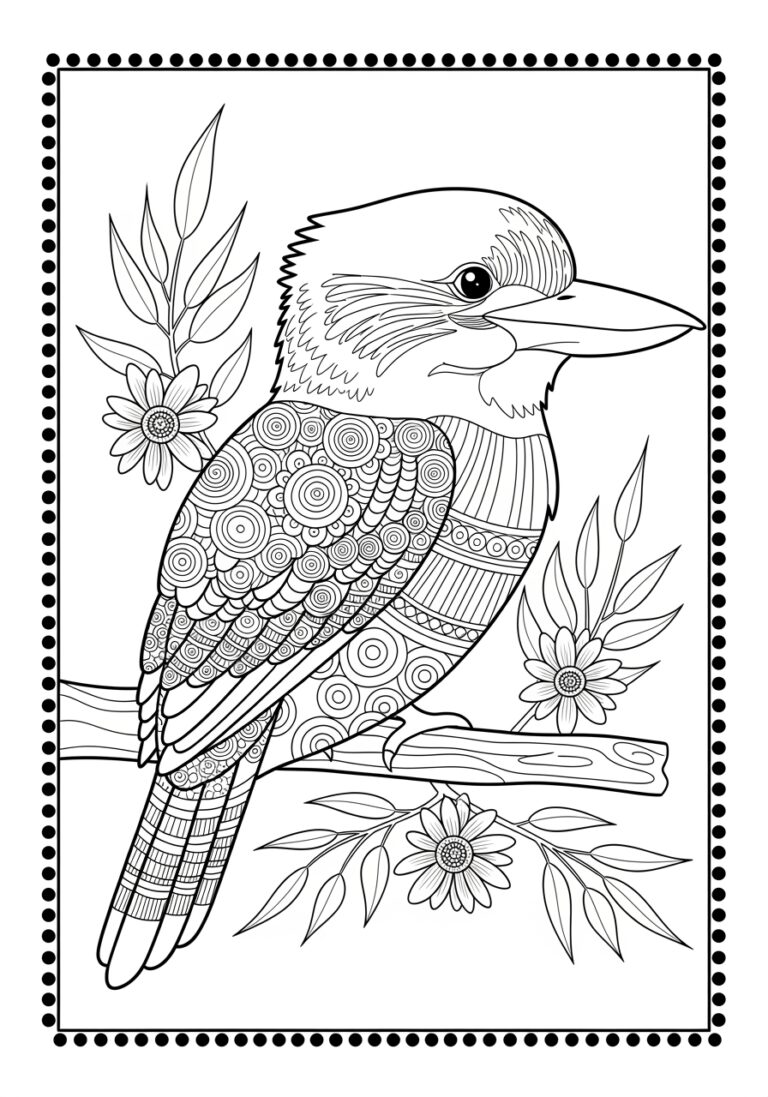 Kookaburra with Aboriginal Art Patterns Coloring Page