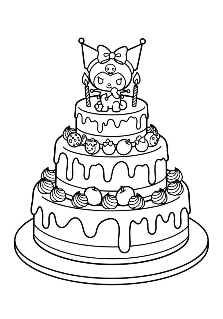 Kuromi Birthday Cake Coloring Page