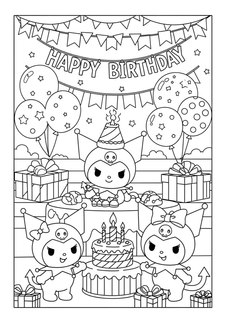 Kuromi Birthday Party Coloring Page