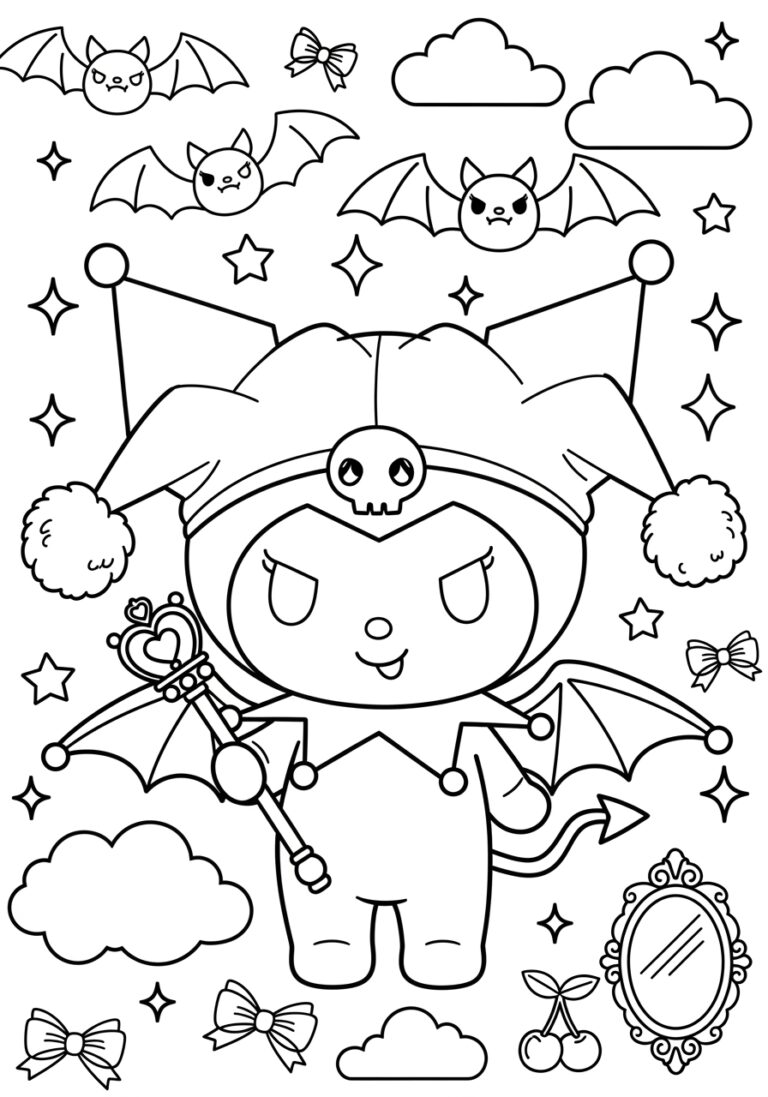 Kuromi with Bat Coloring Page