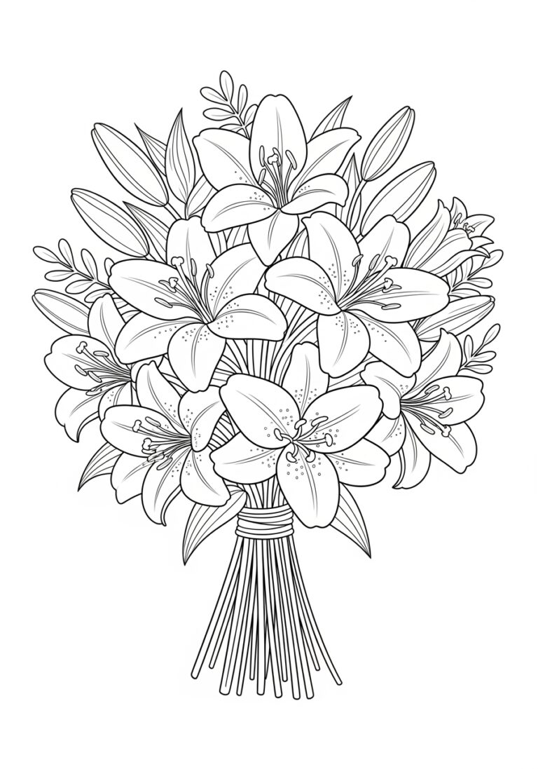 Lily Bouquet for Valentine’s Coloring Page
