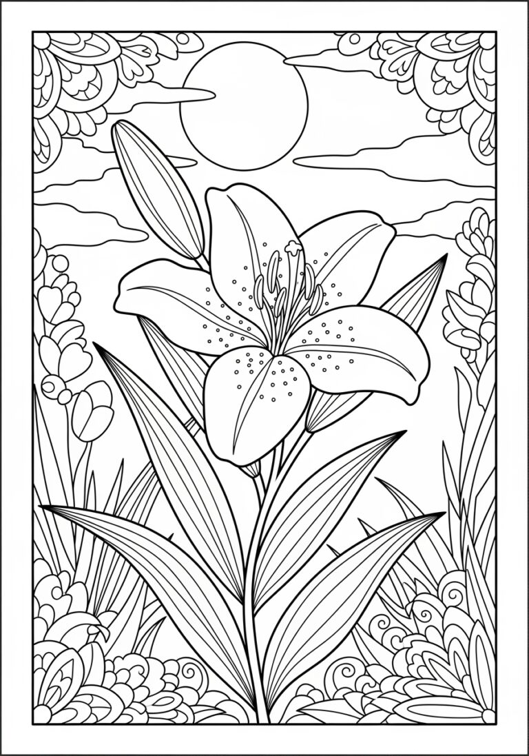 Lily Under the Moonlight Coloring Page