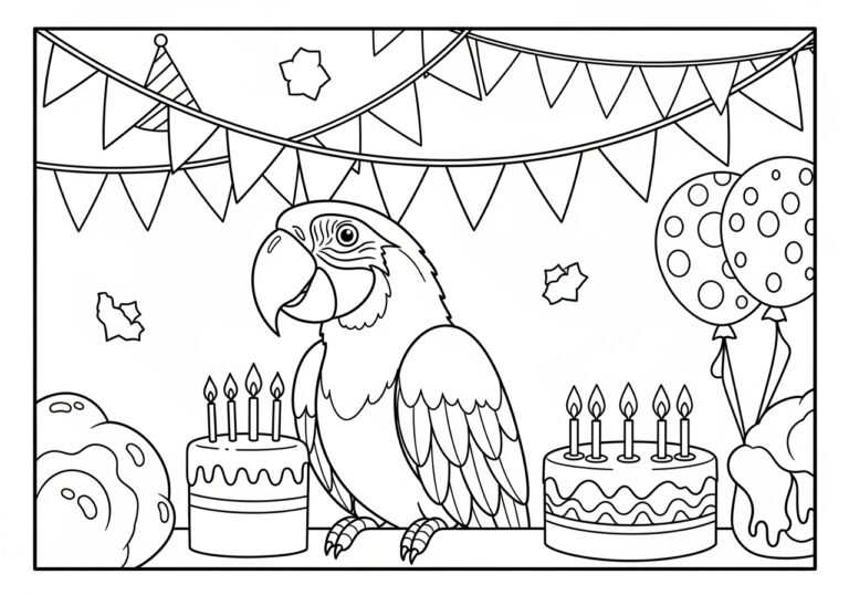 Macaw at a Birthday Party Coloring Page