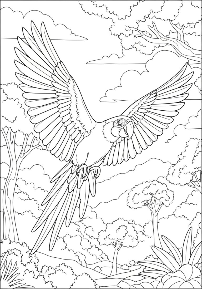 Macaw in Flight Coloring Page