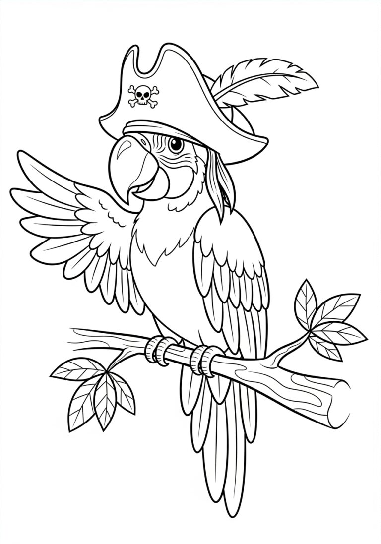 Macaw Wearing a Pirate Hat Coloring Page