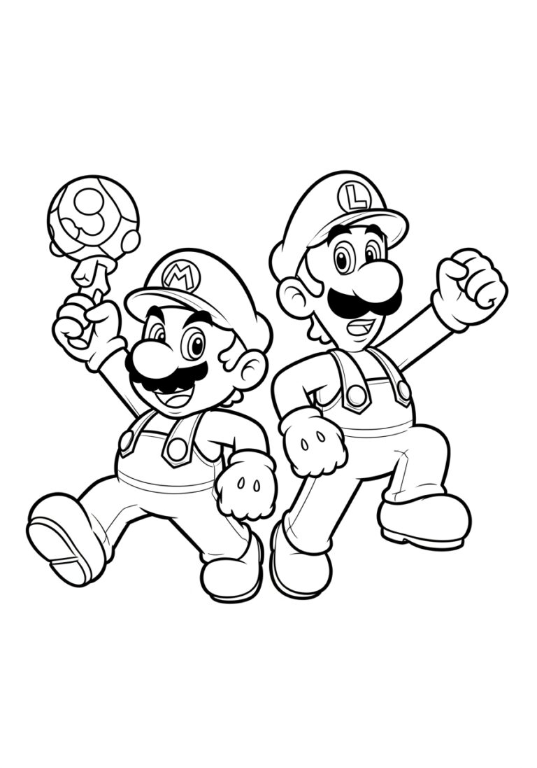 Mario and Luigi Printable Image Coloring Page