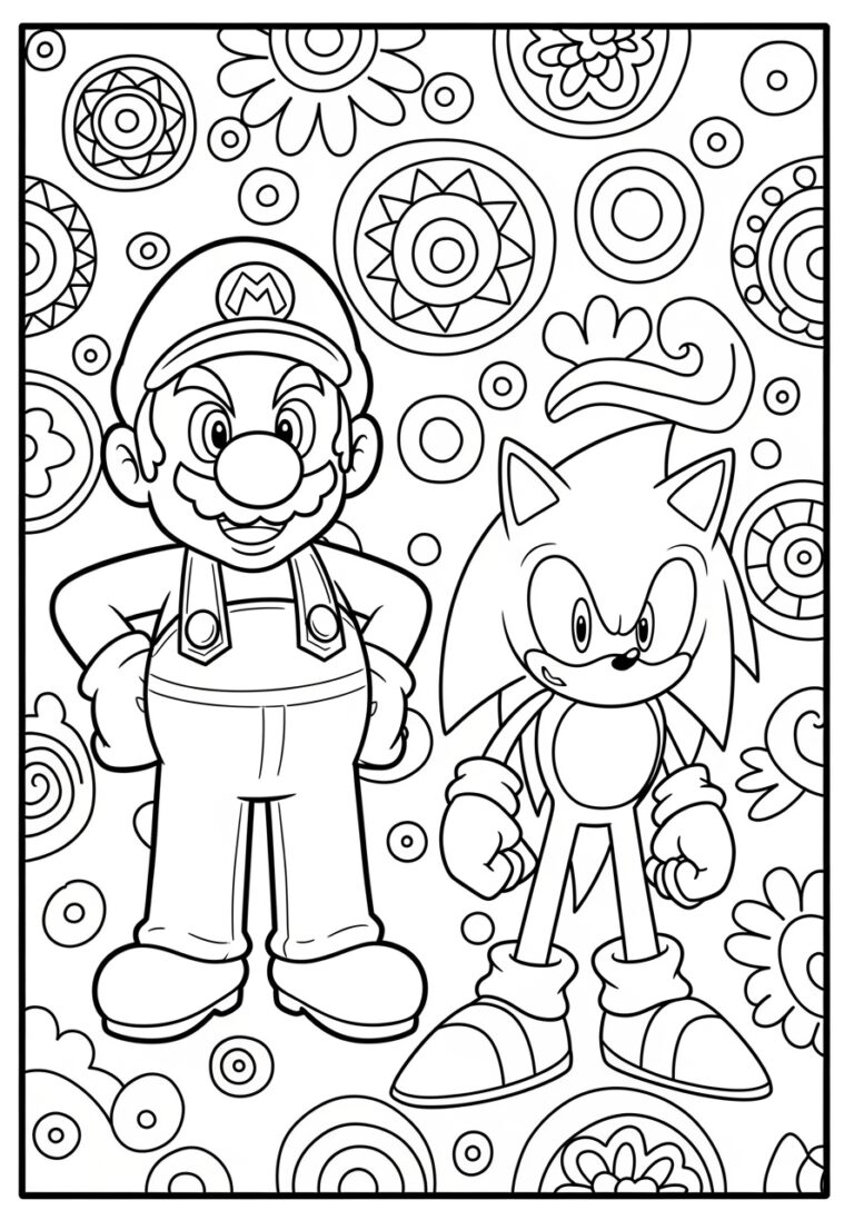 Mario and Sonic Coloring Page