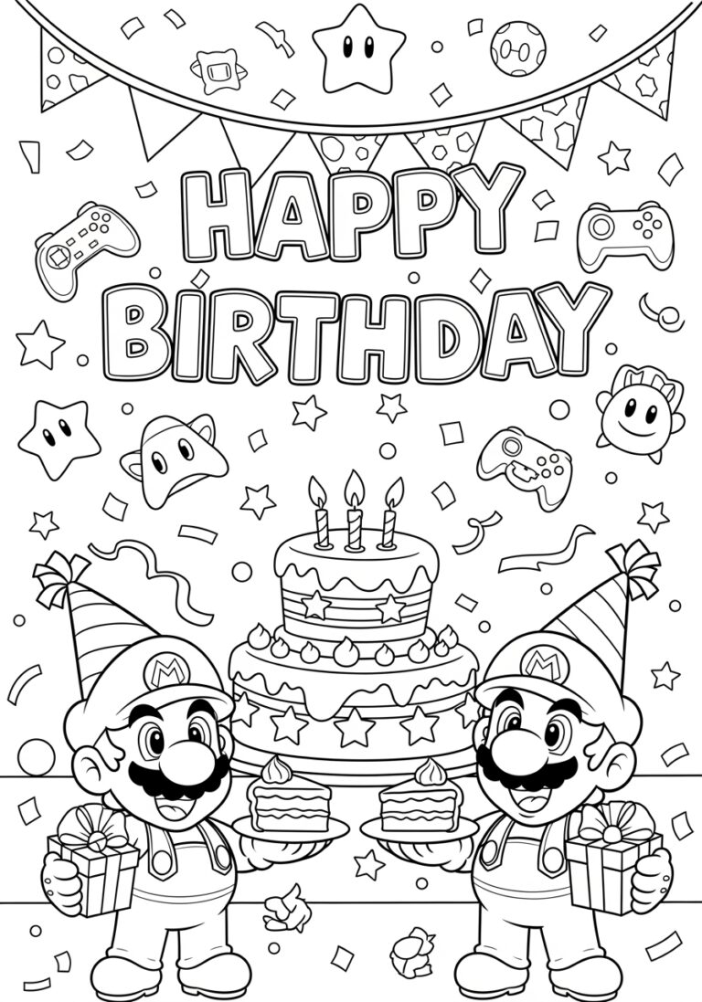 Mario Birthday Coloring Page
