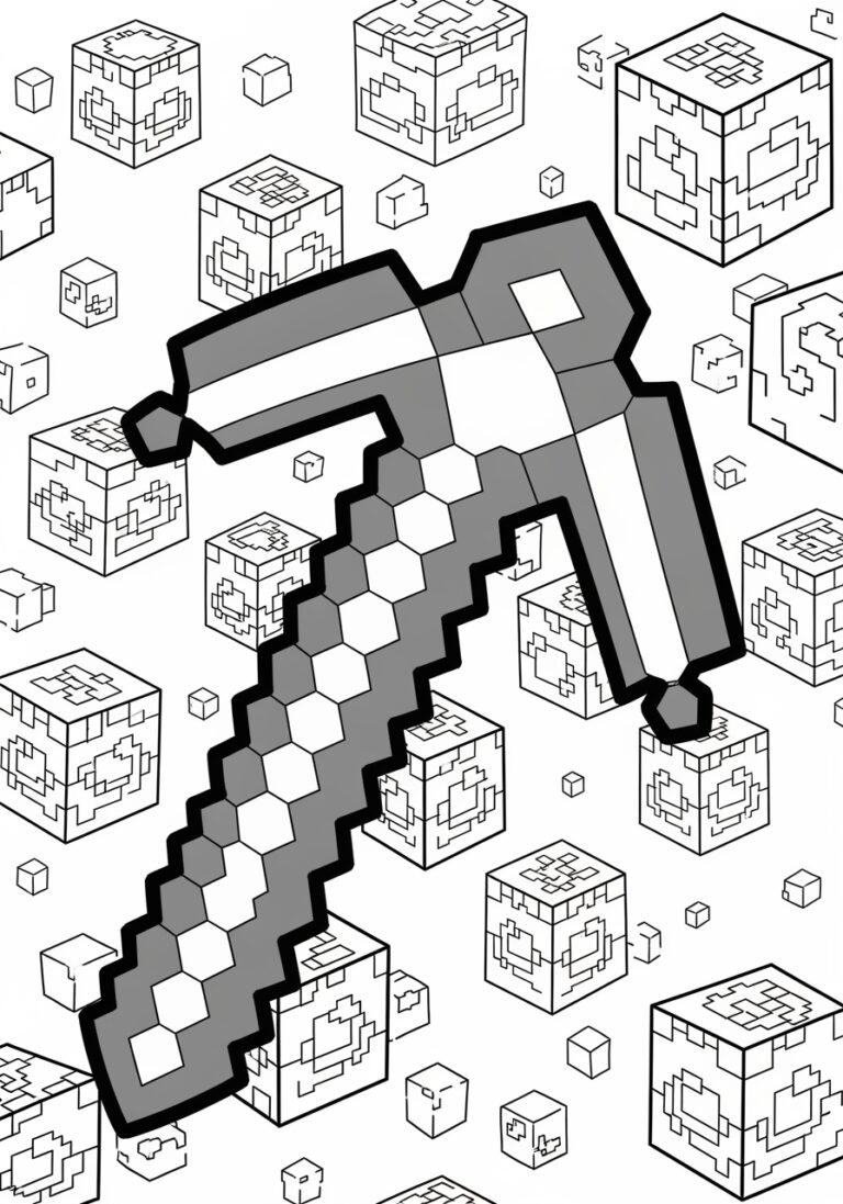 Minecraft Diamond Pickaxe Coloring Page