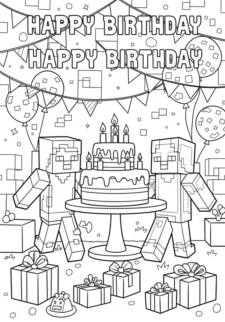 Minecraft Happy Birthday Coloring Page