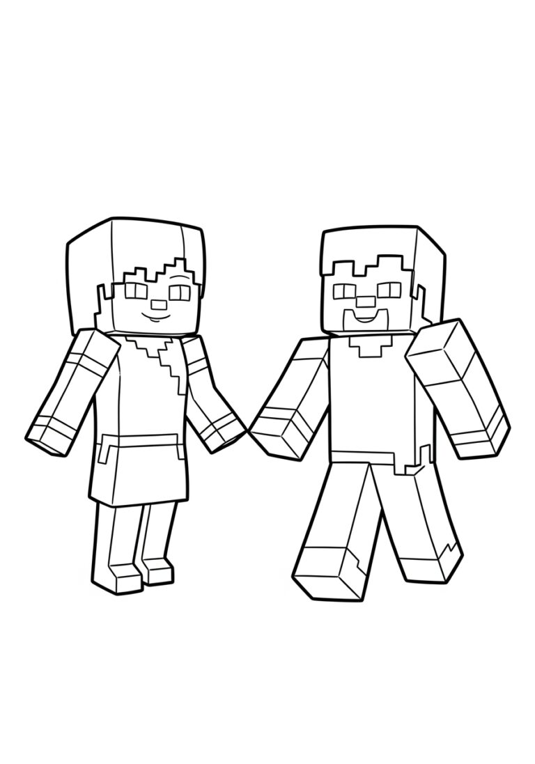 Minecraft Steve and Alex Coloring Page