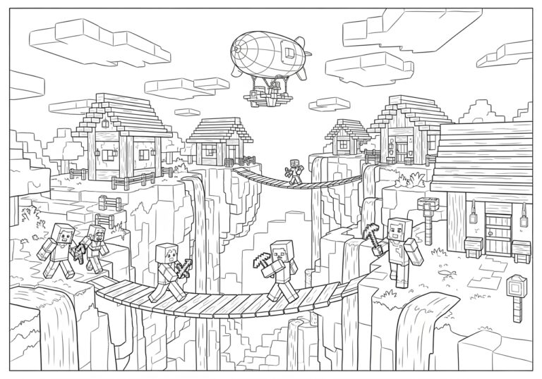 Minecraft Village Coloring Page