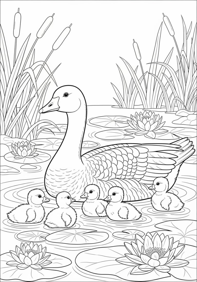 Mother Goose with Gosling Coloring Page