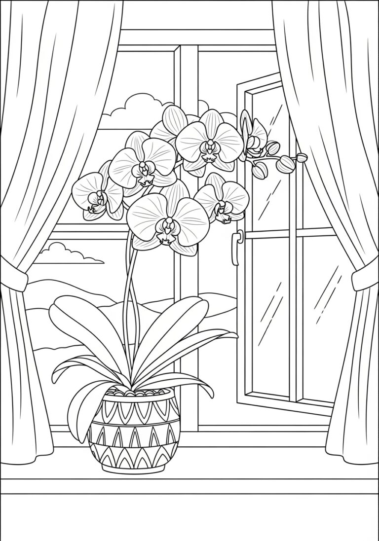 Orchid on a Windowsill Coloring Page