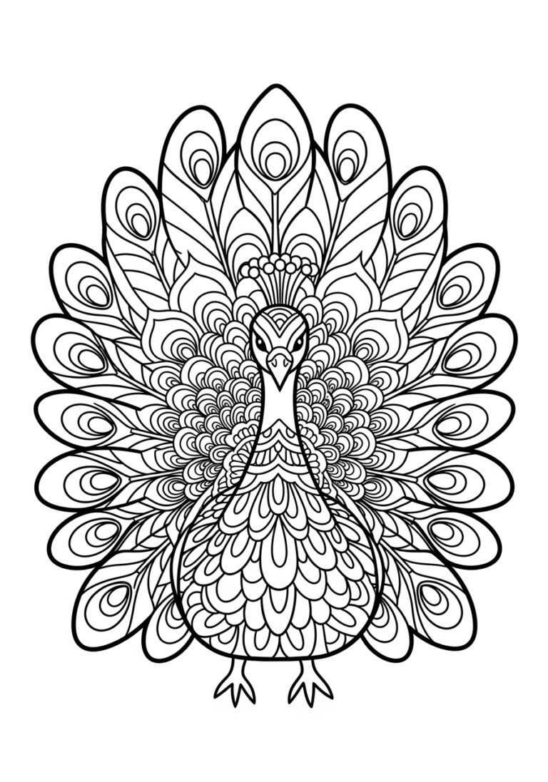 Outline of Peacock for Colouring