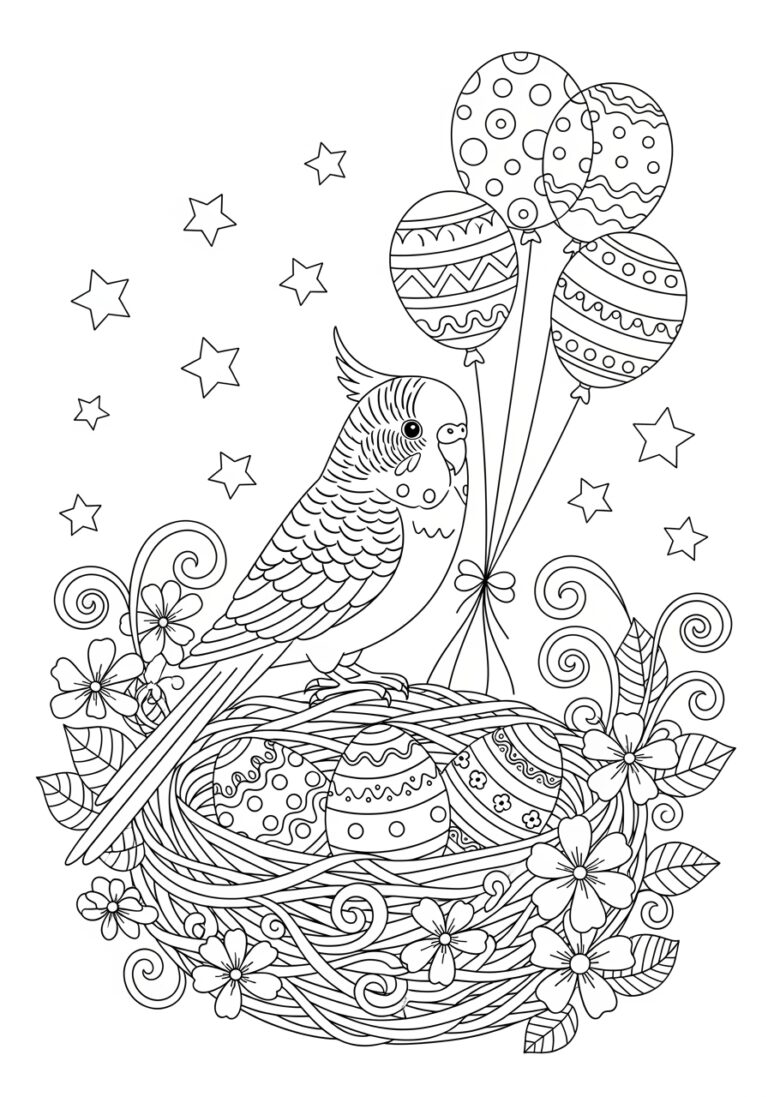 Parakeet and Easter Egg Coloring Page