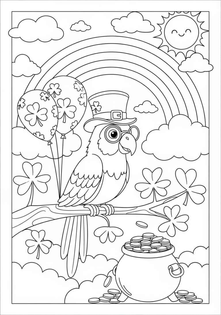 Parrot Celebrating St. Patrick’s Day Coloring Page