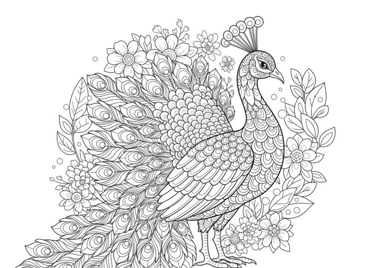 Peacock Coloring Page for Adults