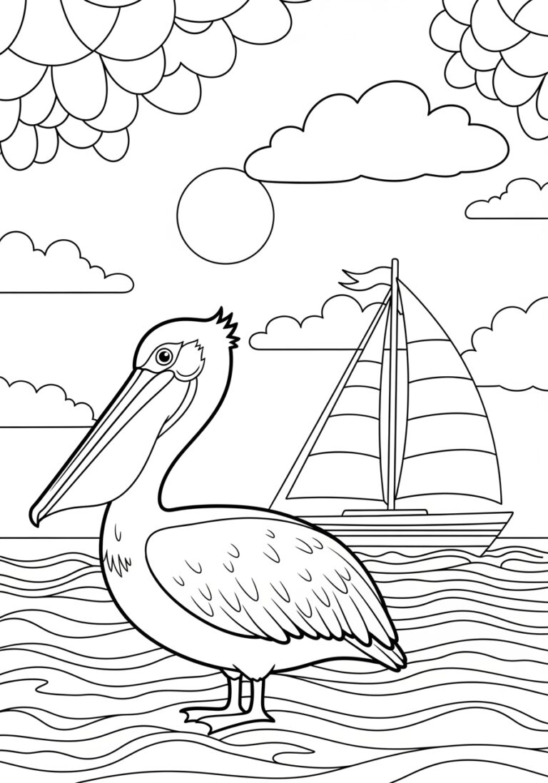 Pelican and Sailboat Coloring Page