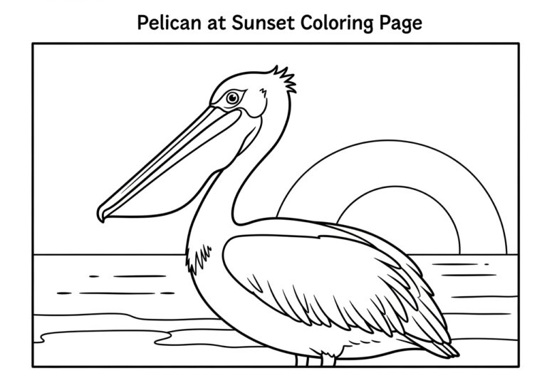 Pelican at Sunset Coloring Page